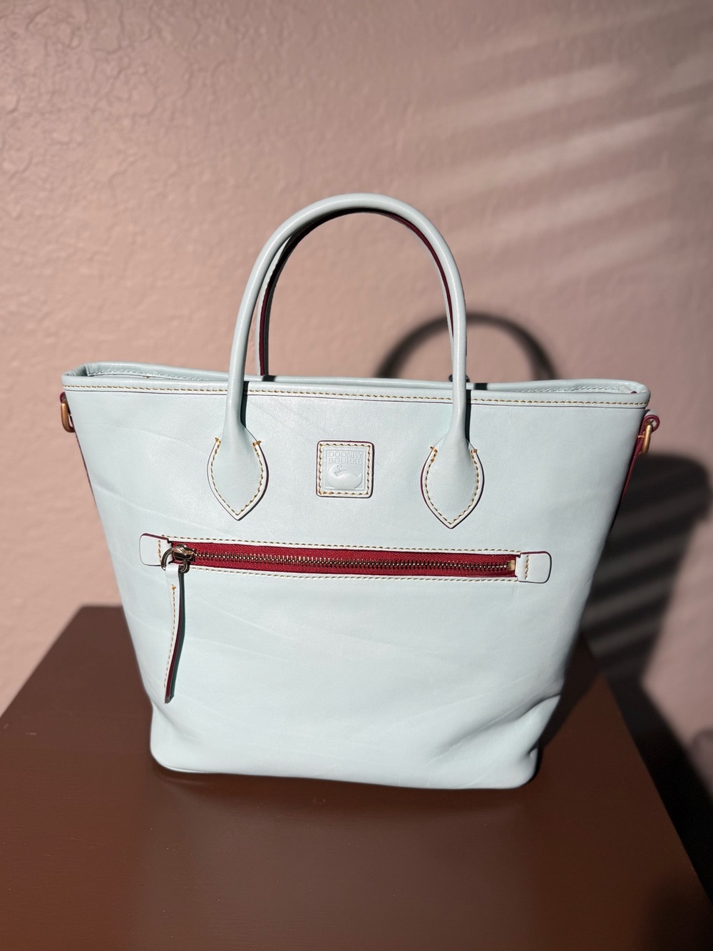 Dooney & Bourke Florentine Handle Tote – Pale Blue & Dark Red ($498) - Picture 3 of 16